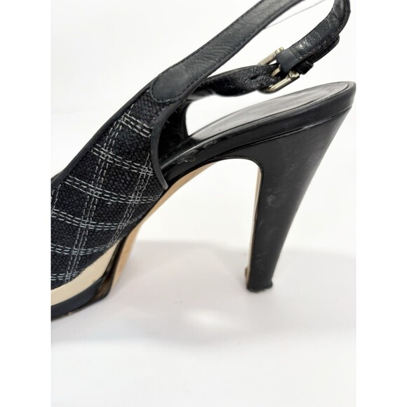 Chanel Black Checkered Embroidered Canvas Peep Toe Platform Slingbacks Sz EU 35C - Picture 11 of 16